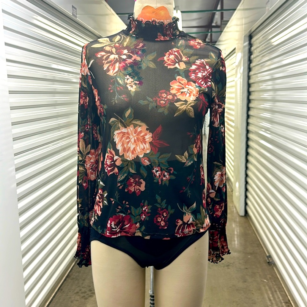 Floral print sheer top